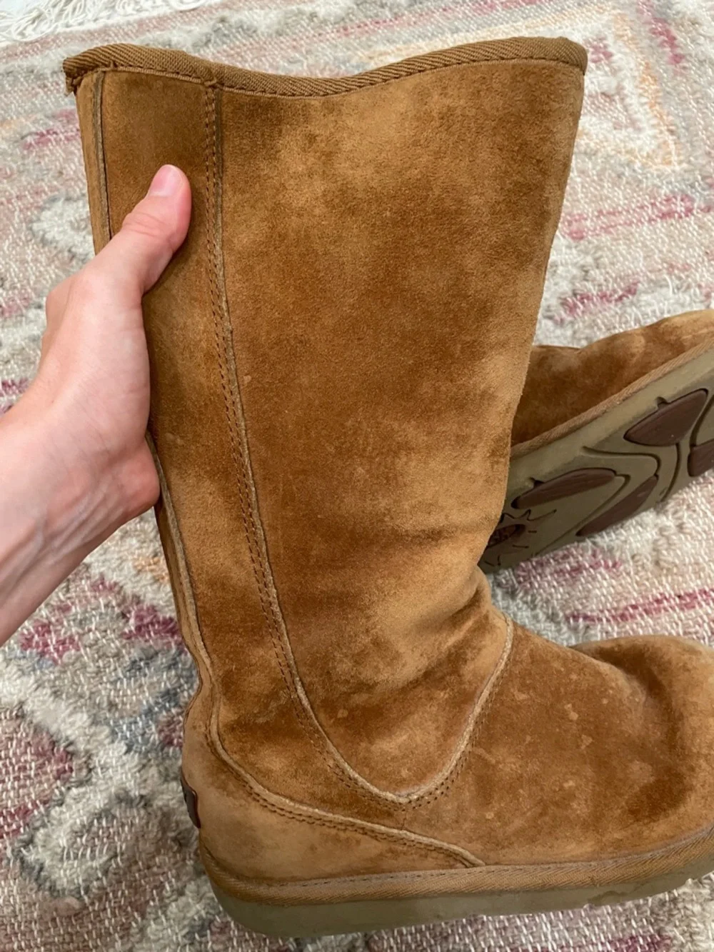UGG Chestnut Suede Tall Shearling-Lined Boots with zipper back size 7